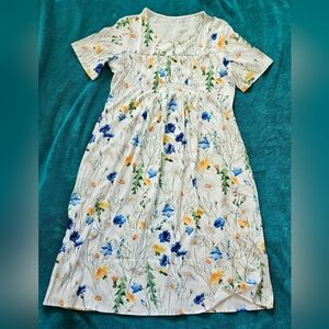 Blue and Yellow Pleated Tiered Midi Sundress